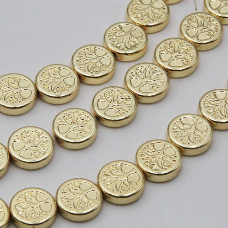 Ematite oro disco con albero della vita 10 mm (ema-01-e) - pietreeminuterie.com