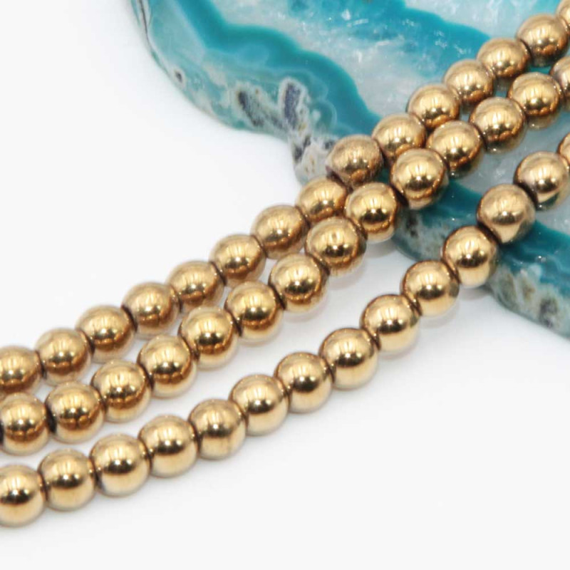 Ematite tonda liscia oro scuro 4 mm filo 40 cm (em-ss588) - pietreeminuterie.com