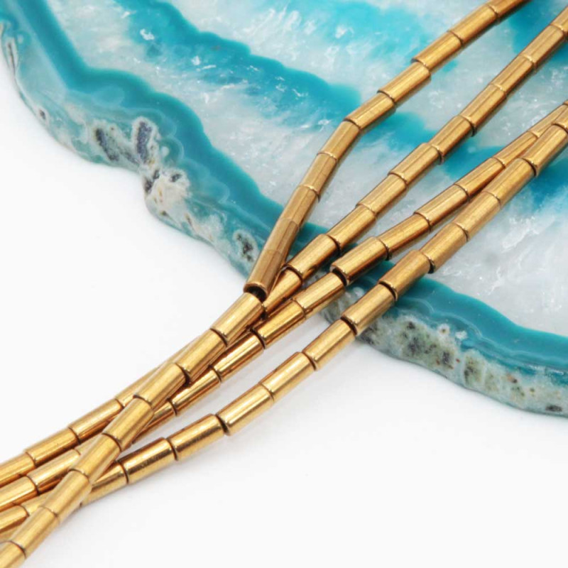 Ematite colonna oro 4x2 mm filo 40 cm (emm-3u77) - pietreeminuterie.com