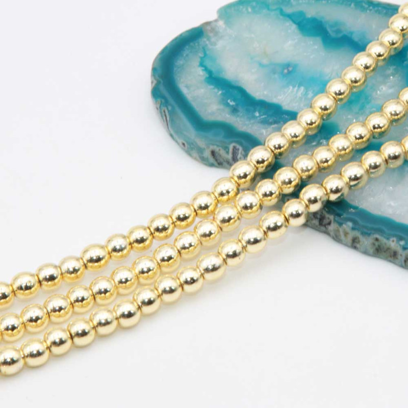 Ematite tonda liscia oro 4 mm filo 40 cm (gge-993) - pietreeminuterie.com