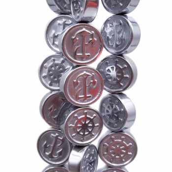 Ematite gettone argentato timone ancora 10 mm pacco 10 pz