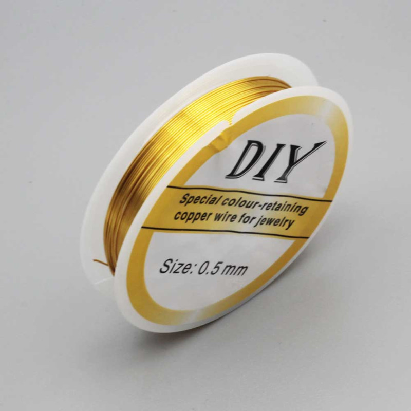 Filo wire in rame placcato oro 18 kt 0.5 mm bobina circa 6 mt (wire-05) - pietreeminuterie.com