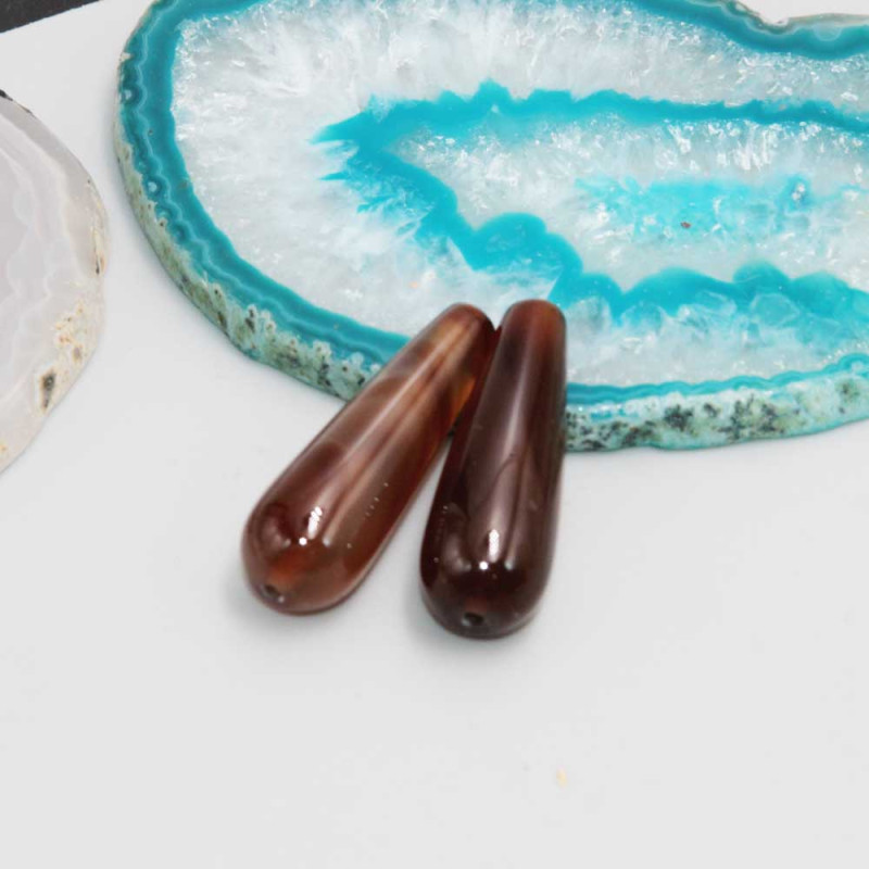 Gocce lisce agata striata marrone 28x10 mm conf. 2 pz (gg-g623) - pietreeminuterie.com