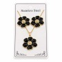 Set collana e orecchini fiori neri in acciaio oro 45 cm circa 