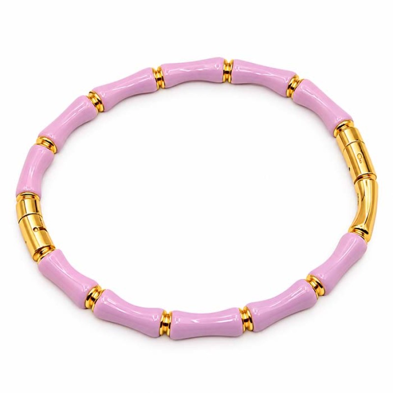 Bracciale rigido in acciaio oro smaltato viola conf. 1 pz - h7-ty828 - pietreeminuterie.com Bracciale rigido in acciaio oro rosa scuro polsi fino a 20cm conf. 1 pz