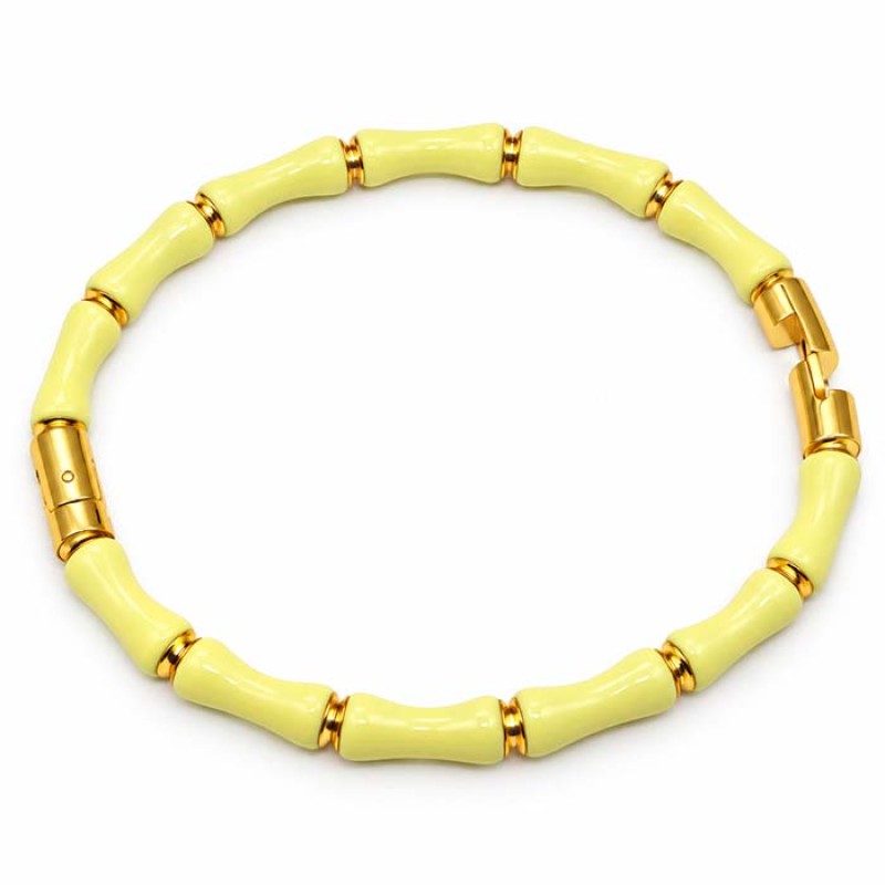 Bracciale rigido in acciaio oro avorio polso fino a 20cm conf. 1 pz Bracciale rigido in acciaio oro smaltato marrone conf. 1 pz (br-ty888) - pietreeminuterie.com