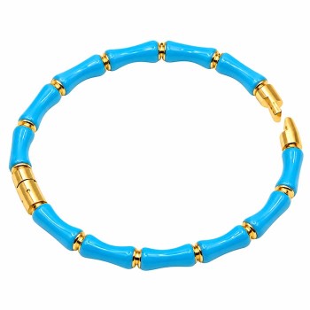Bracciale rigido in acciaio oro azzurro polsi fino a 20cm conf. 1 pz