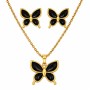 Set collana e orecchini farfalla nera 45 cm in acciaio oro 