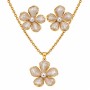 Set collana e orecchini fiori rosa pallido e perle in acciaio oro 