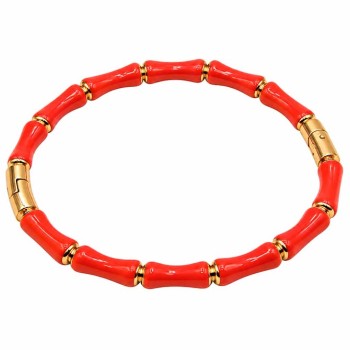 Bracciale rigido in acciaio oro smaltato corallo conf. 1 pz