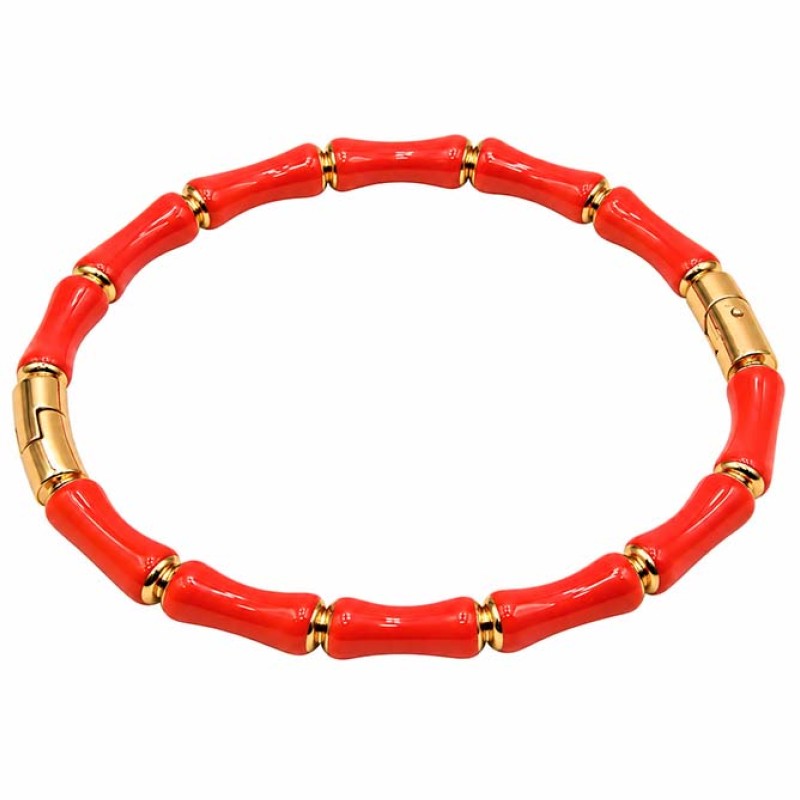 Bracciale rigido in acciaio oro smaltato corallo conf. 1 pz