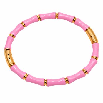 Bracciale rigido in acciaio oro smaltato rosa conf. 1 pz