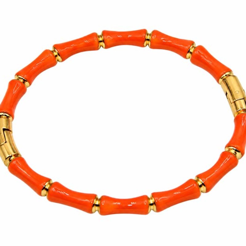Bracciale rigido in acciaio oro smaltato arancio conf. 1 pz Bracciale rigido in acciaio oro smaltato arancio conf. 1 pz