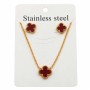 Set collana e orecchini acciaio oro quadrifoglio bordeaux