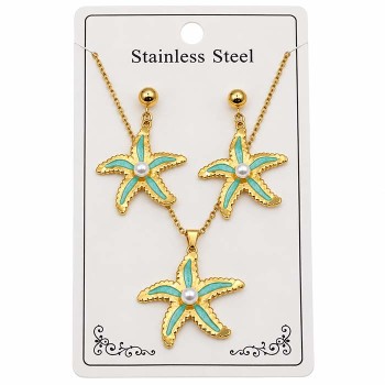 Set collana e orecchini farfalla stella marina tiffany 45 cm circa in acciaio oro 