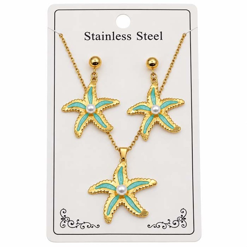 Set collana e orecchini farfalla stella marina 45 cm circa in acciaio oro 