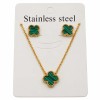 Set collana e orecchini acciaio oro quadrifoglio stile malachite Set collana e orecchini acciaio oro quadrifoglio stile malachite