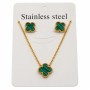 Set collana e orecchini acciaio oro quadrifoglio stile malachite