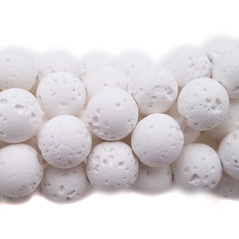Perline di lava tonda 6 mm bianco candido filo 40 cm (lavb22) - pietreeminuterie.com