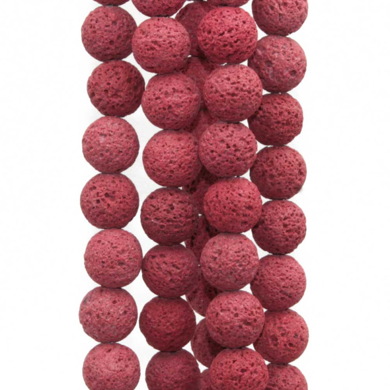 Perline lava tonda 13 mm rosa anticato filo 40 cm (lav-ant1) - pietreeminuterie.com