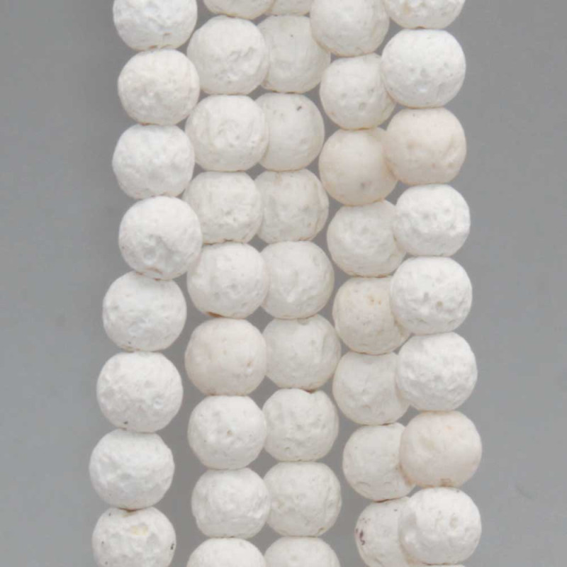 Perline lava tonda bianche 6 mm filo 40 cm (lav-17u) - pietreeminuterie.com