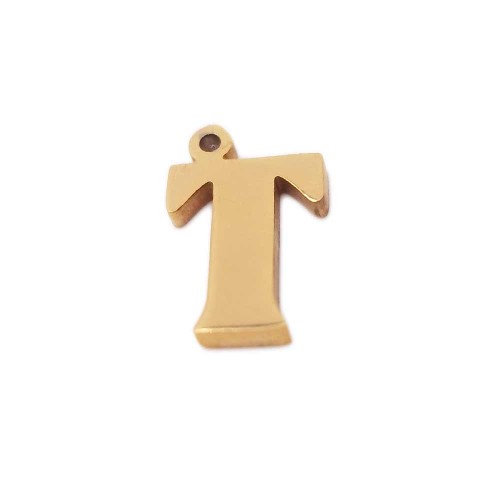 Charms lettere Confezioni Ingrosso | 10 pezzi Charms lettera T in acciaio placcata oro 10.5 mm - LetteraT8