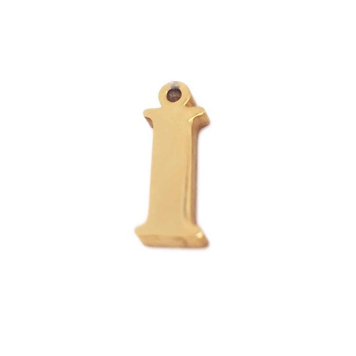 Charms lettere Confezioni Ingrosso | 10 pezzi Charms lettera I in acciaio placcata oro 10.5 mm - LetteraI1