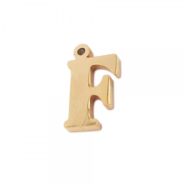 Charms lettere Confezioni Ingrosso | 10 pezzi Charms lettera F in acciaio oro 10.5 mm - LetteraF1cv