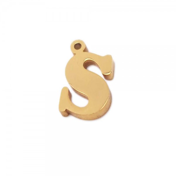 Charms lettere Confezioni Ingrosso | 10 pezzi Charms lettera S in acciaio placcata oro 10.5 mm - LetteraS1