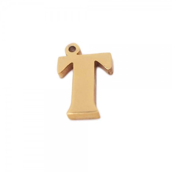 Charms lettere Confezioni Ingrosso | 10 pezzi Charms lettera T in acciaio placcata oro 10.5 mm - LetteraT8