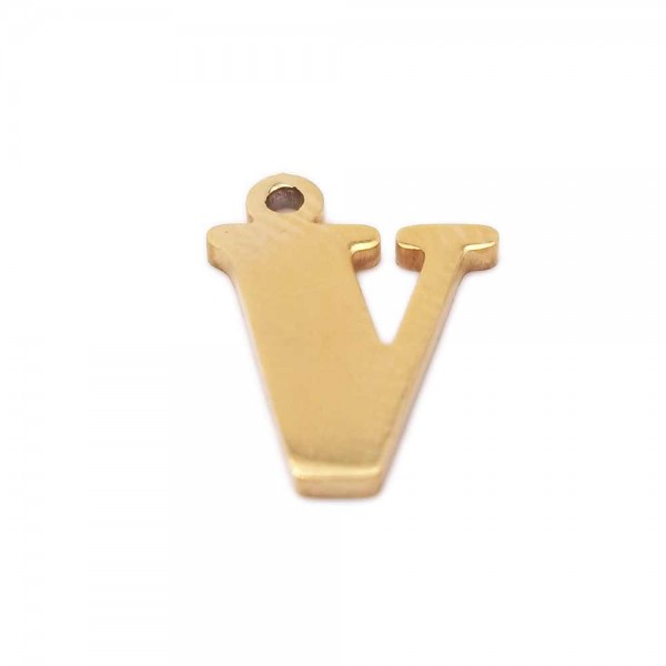 Charms lettere Confezioni Ingrosso | 10 pezzi Charms lettera V in acciaio placcata oro 10.5 mm - LetteraV7