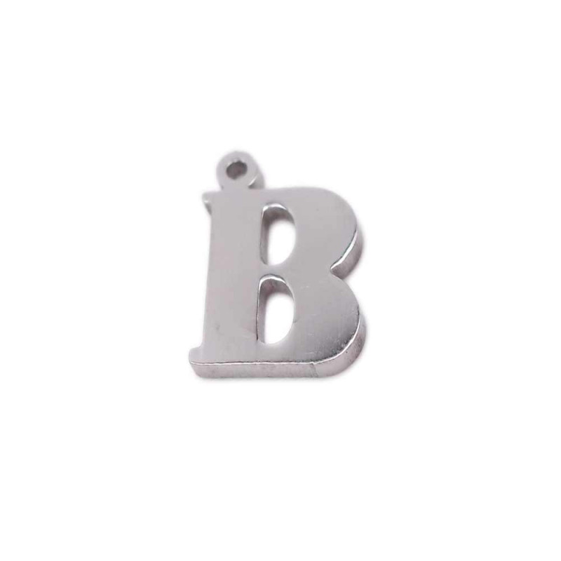 Charms lettera B in acciaio 10.5 mm pacco 1 pz (LetteraB1) - pietreeminuterie.com