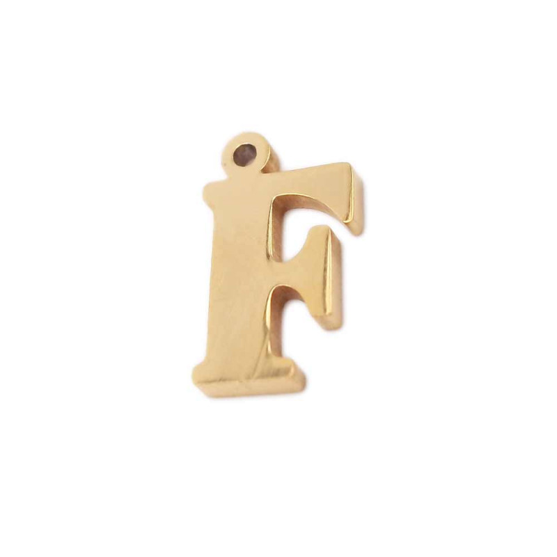 Charms lettera F in acciaio oro 10.5 mm pacco 1 pz (LetteraF1c) - pietreeminuterie.com