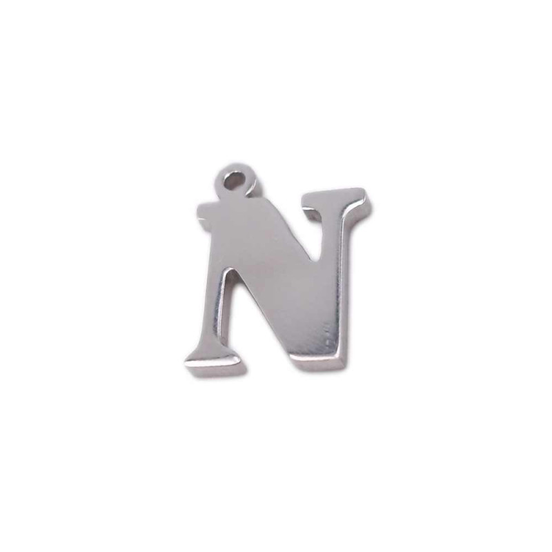 10 pezzi Charms lettera N in acciaio 10.5 mm (LetteraN10) - pietreeminuterie.com
