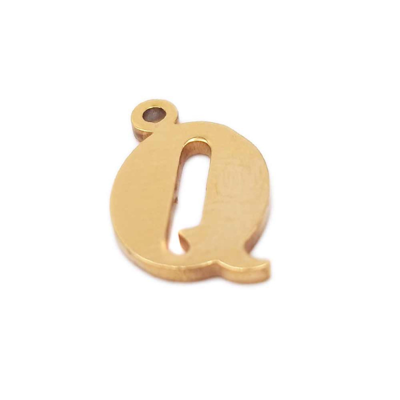 Charms lettera Q in acciaio placcata oro 10.5 mm pacco 1 pz (LetteraQ) - pietreeminuterie.com