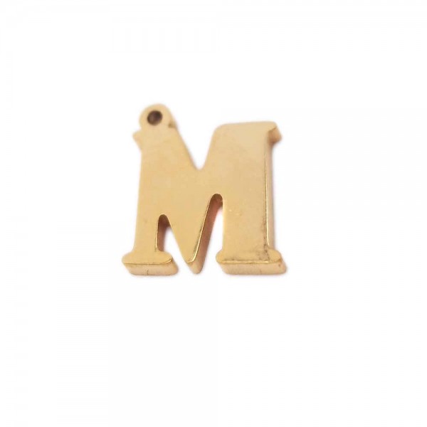 Charms lettere Confezioni Ingrosso | 10 pezzi Charms lettera M in acciaio placcata oro 10.5 mm - LetteraM0