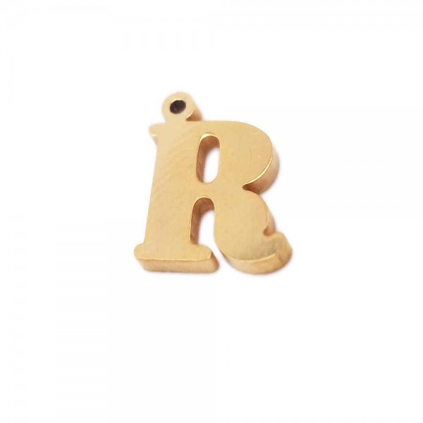 Charms lettere Confezioni Ingrosso | 10 pezzi Charms lettera R in acciaio placcata oro 10.5 mm - LetteraR1