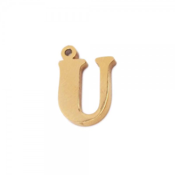 Charms lettere Confezioni Ingrosso | 10 pezzi Charms lettera U in acciaio placcata oro 10.5 mm - LetteraU1
