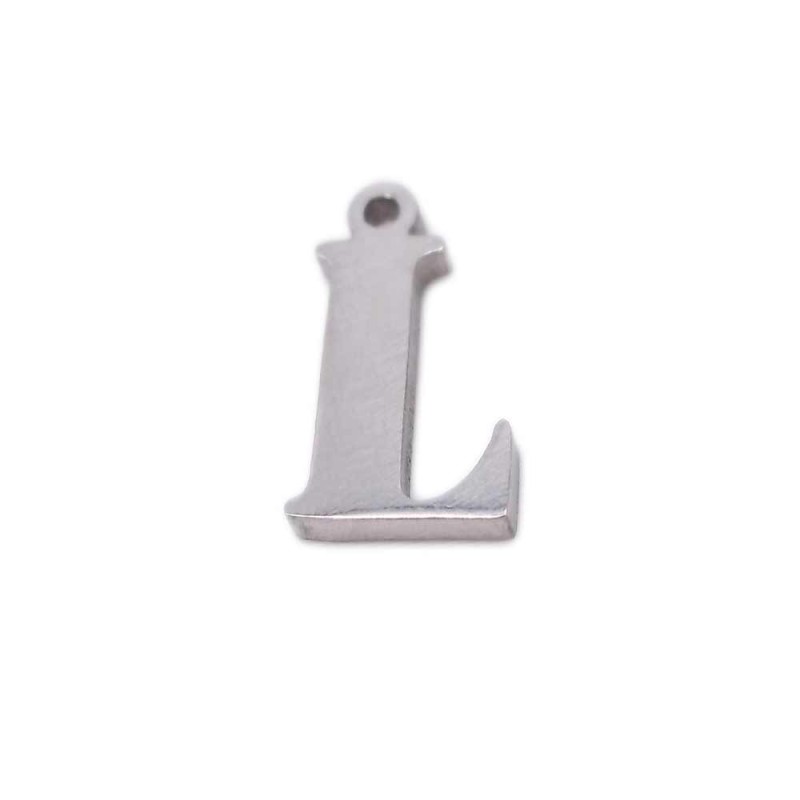 Charms lettera L in acciaio 10.5 mm pacco 1 pz (LetteraL1) - pietreeminuterie.com