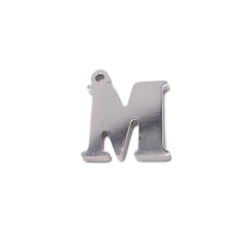 10 pezzi Charms lettera M in acciaio 10.5 mm (LetteraM10) - pietreeminuterie.com