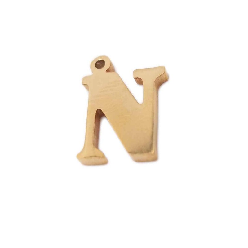 Charms lettera N in acciaio placcata oro 10.5 mm pacco 1 pz (LetteraN) - pietreeminuterie.com