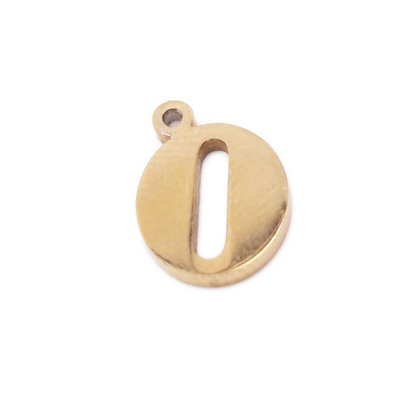Charms lettera O in acciaio placcata oro 10.5 mm pacco 1 pz (LetteraO) - pietreeminuterie.com