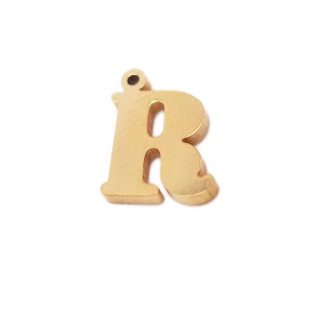 Charms lettera R in acciaio placcata oro 10.5 mm pacco 1 pz