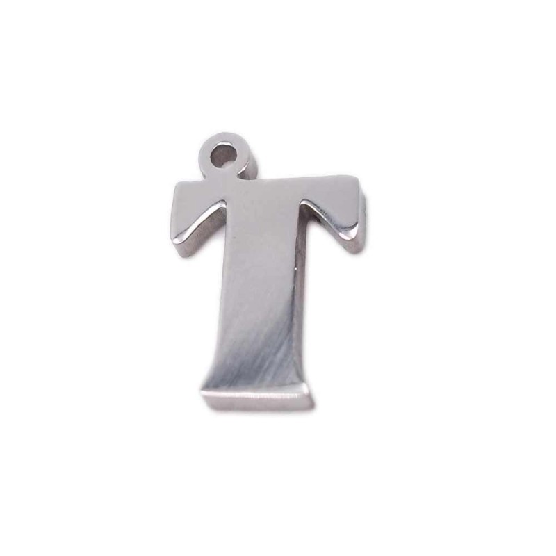Charms lettera T in acciaio 10.5 mm pacco 1 pz (LetteraT1) - pietreeminuterie.com