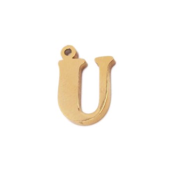 Charms lettera U in acciaio placcata oro 10.5 mm pacco 1 pz