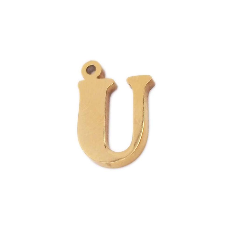Charms lettera U in acciaio placcata oro 10.5 mm pacco 1 pz (LetteraU) - pietreeminuterie.com