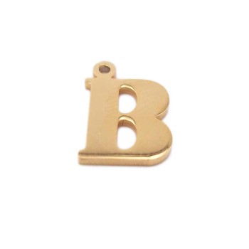 Charms lettera B in acciaio placcata oro 10.5 mm pacco 1 pz Charms lettera B in acciaio placcata oro 10.5 mm pacco 1 pz