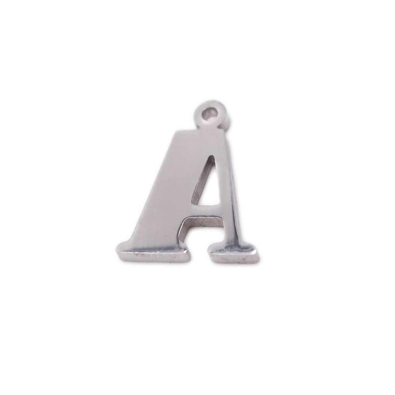 Charms lettera A in acciaio 10.5 mm pacco 1 pz (LetteraA1) - pietreeminuterie.com