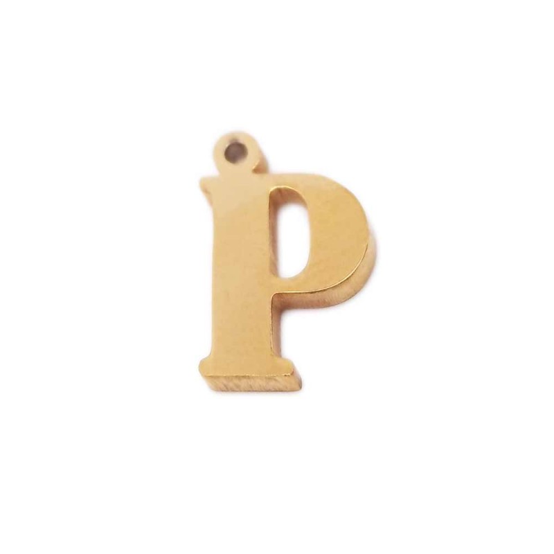 10 pezzi Charms lettera P in acciaio placcata oro 10.5 mm (LetteraPZ) - pietreeminuterie.com