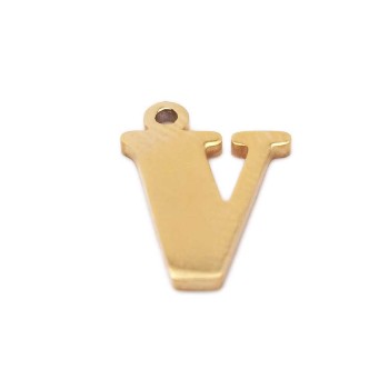 10 pezzi Charms lettera V in acciaio placcata oro 10.5 mm 